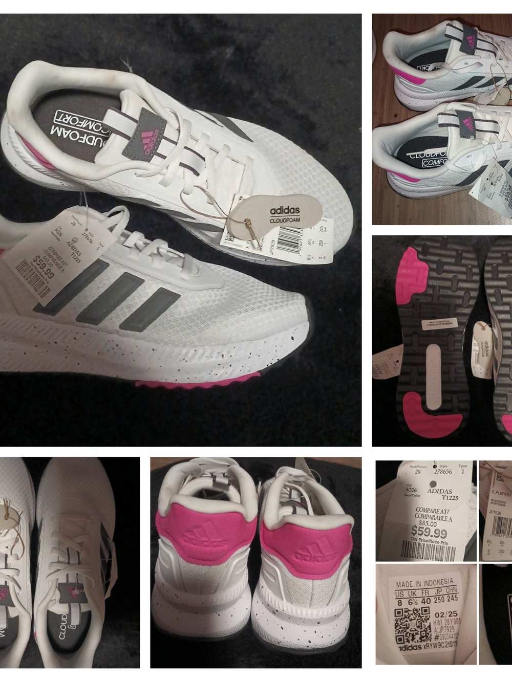 Adidas Women White & Pink Cloudfoam Athletic Running Shoes